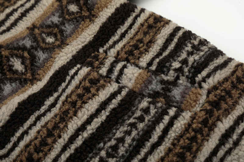 Nordic Faux Fur-Trim Hooded Zip Jacket | Ethnic Pattern