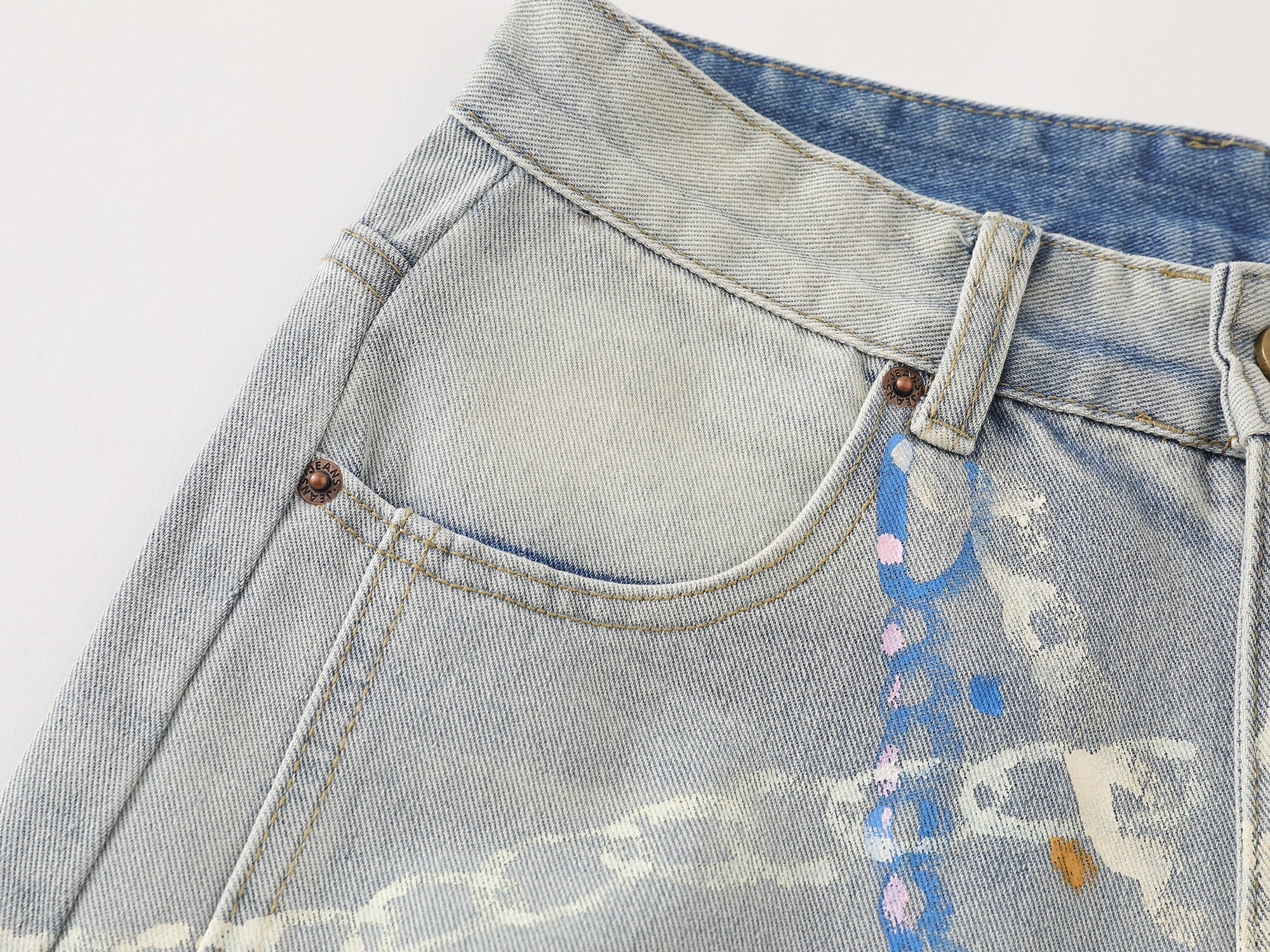 Hand-Painted Graphic Wide-Leg Denim Pants | 100% Cotton