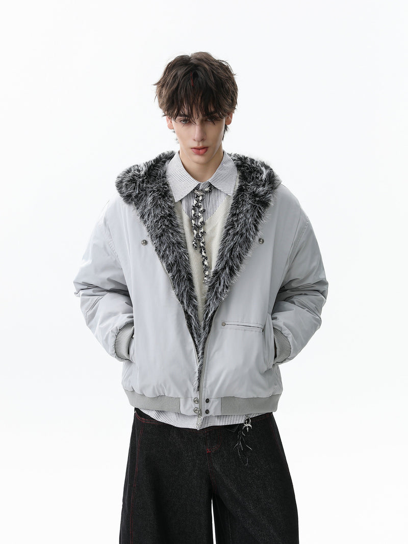 Faux Fur Hood Utility Bomber Jacket | Omirad
