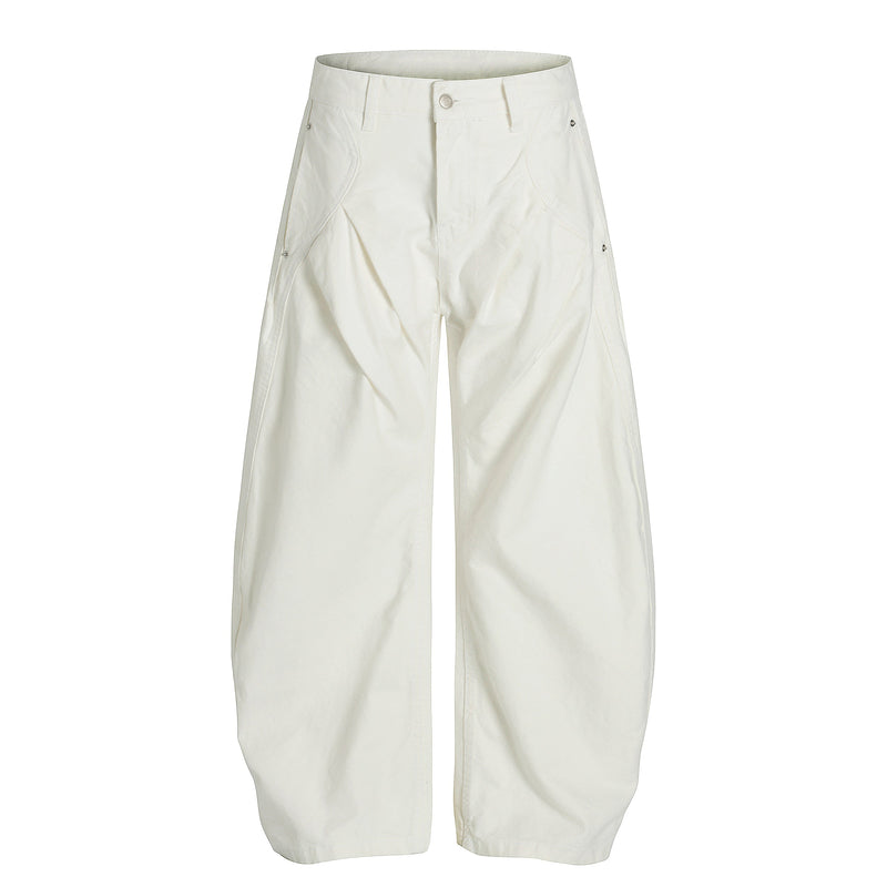 Sculpted Wide-Leg Pants | Curved Panel Cotton Trousers