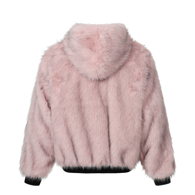 Reversible Faux Fur & Suede Hooded Bomber Jacket