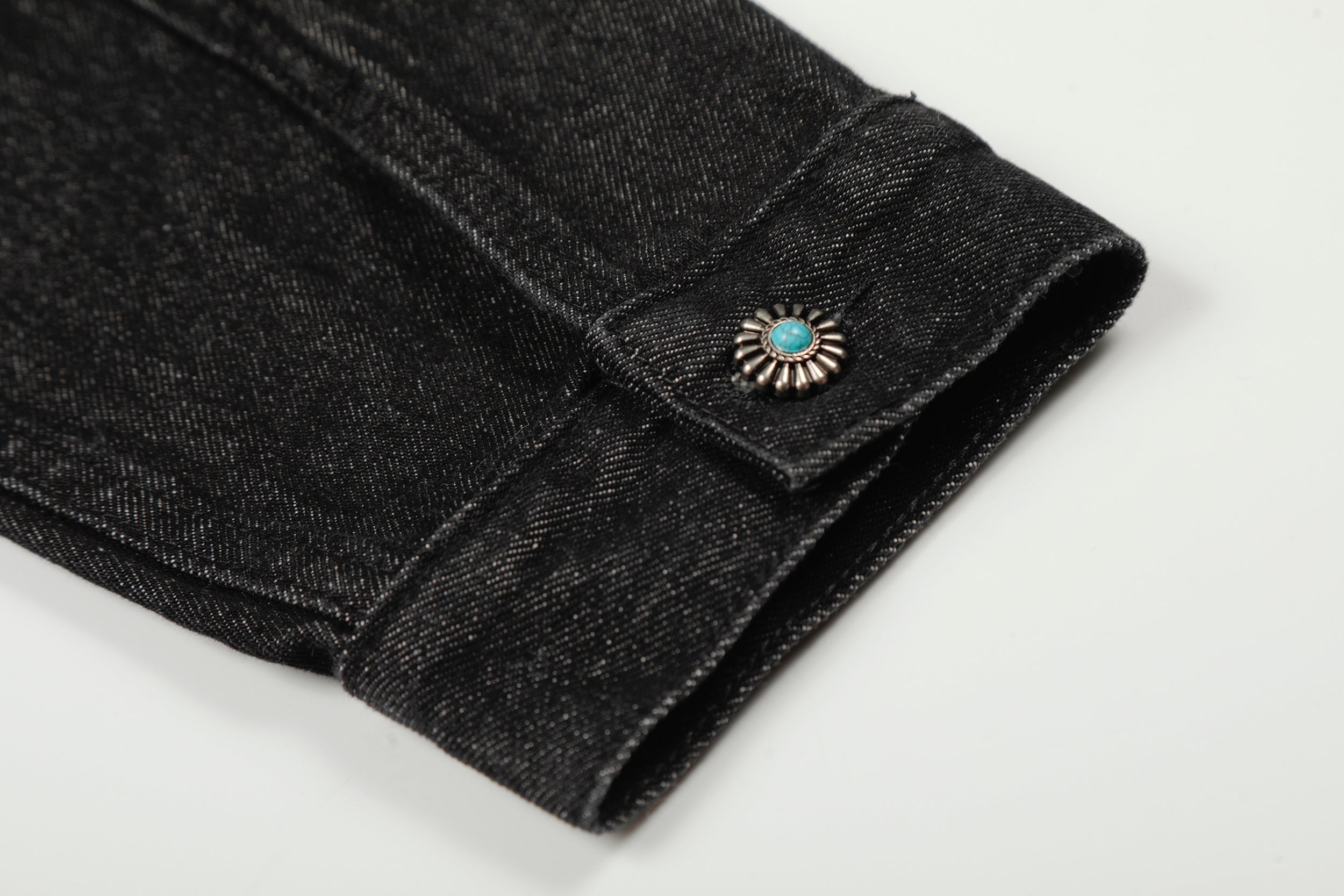 Metal Buckle Pleated Black Denim Jacket | Cropped Boxy Fit