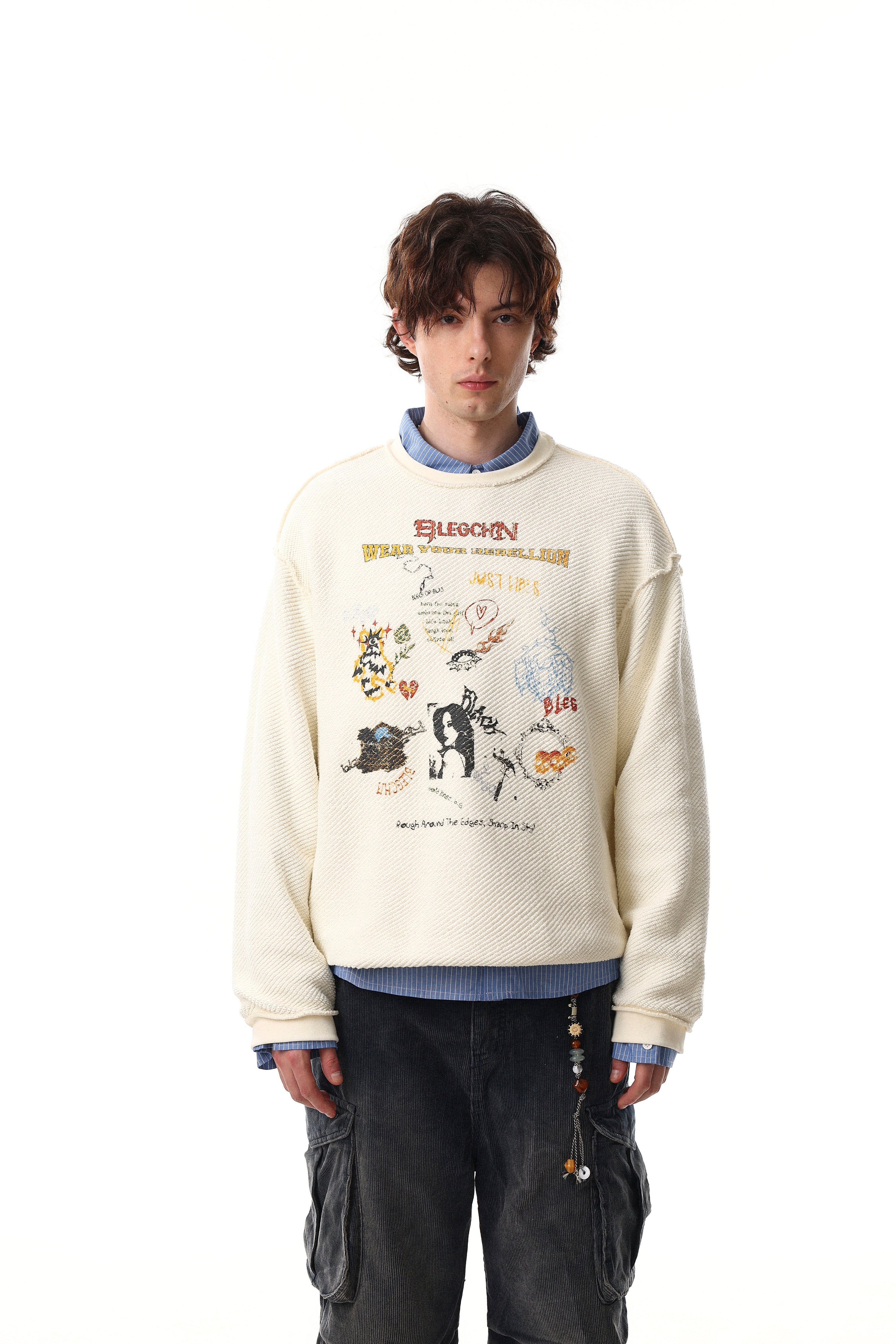 Collage Graphic Textured Sweatshirt | Streetwear Long Sleeve