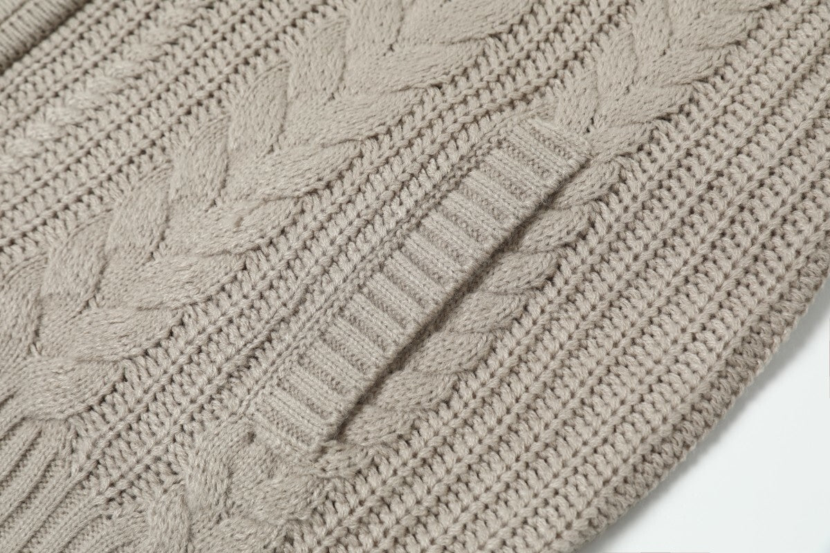 Cable Knit Zip-Up Turtleneck Sweater | Relaxed Fit