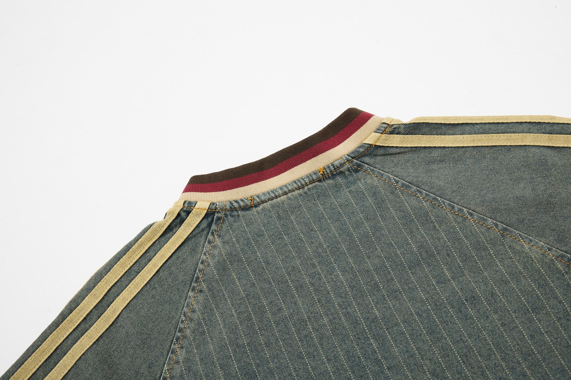 Vintage Pinstripe Denim Sport Tee | Embroidered Streetwear