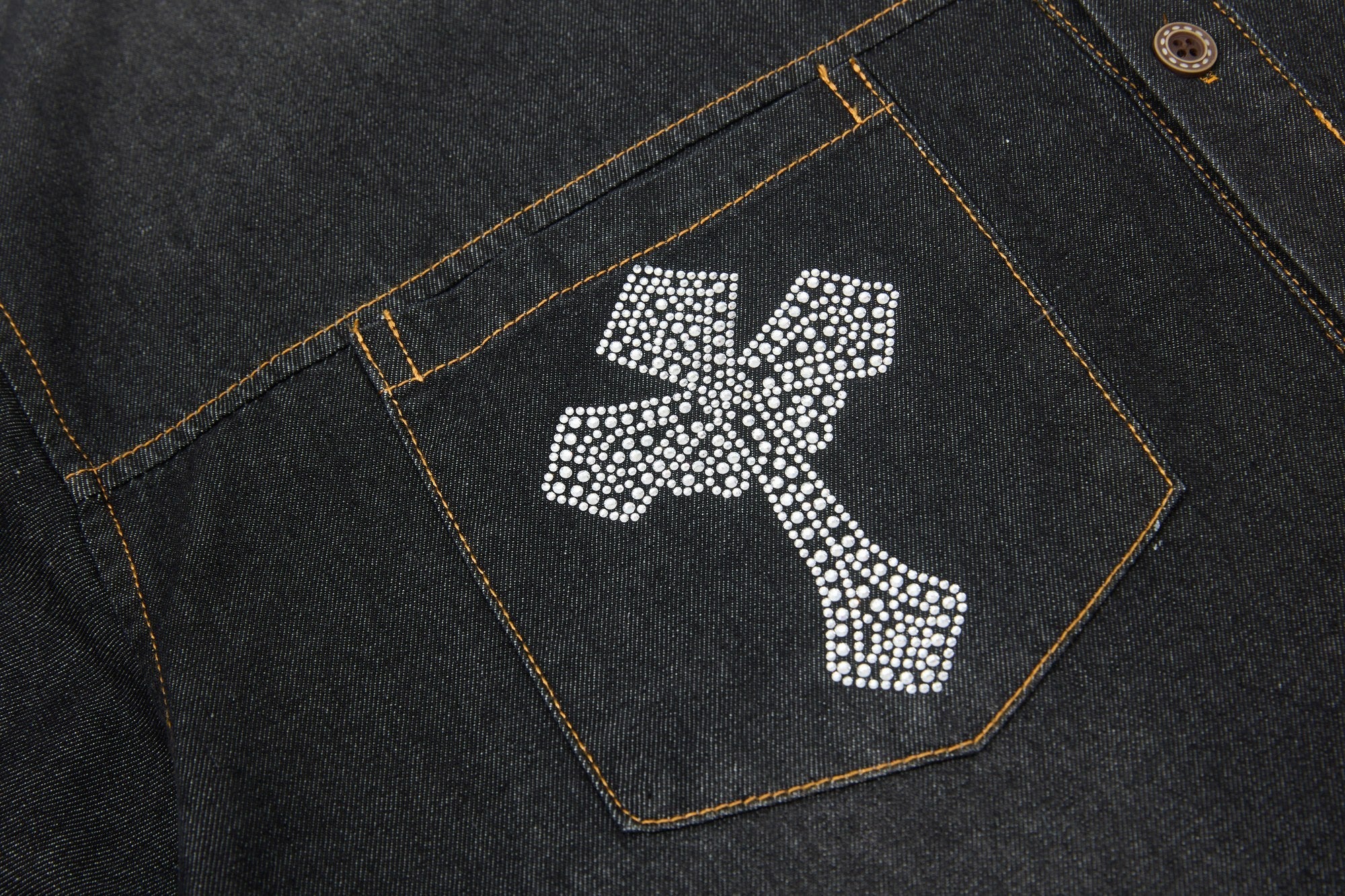 Mafaero Rhinestone Cross Denim Shirt | Streetwear Button-Up