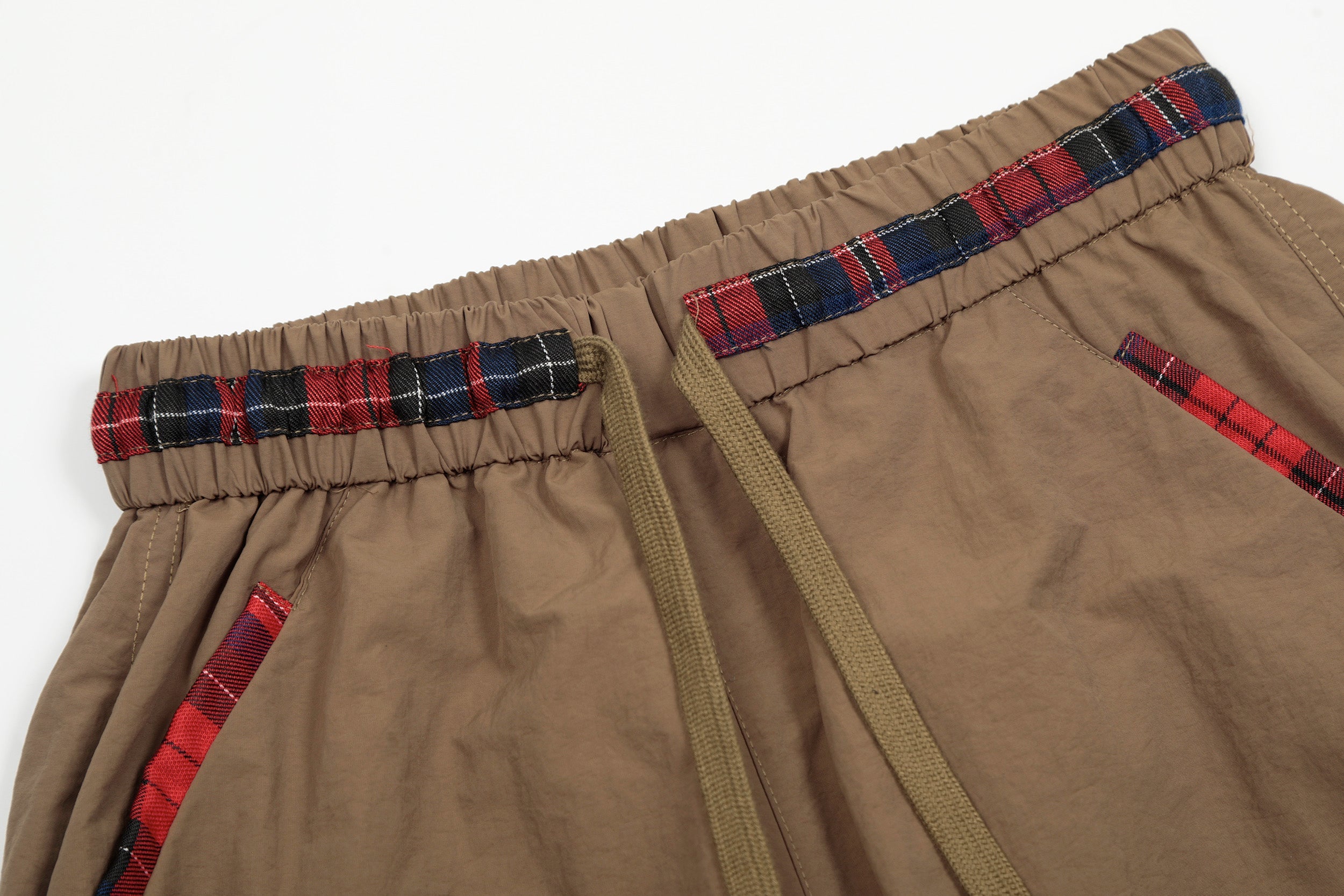 Nylon Plaid-Trim Stacked Pants | Wide-Leg Streetwear
