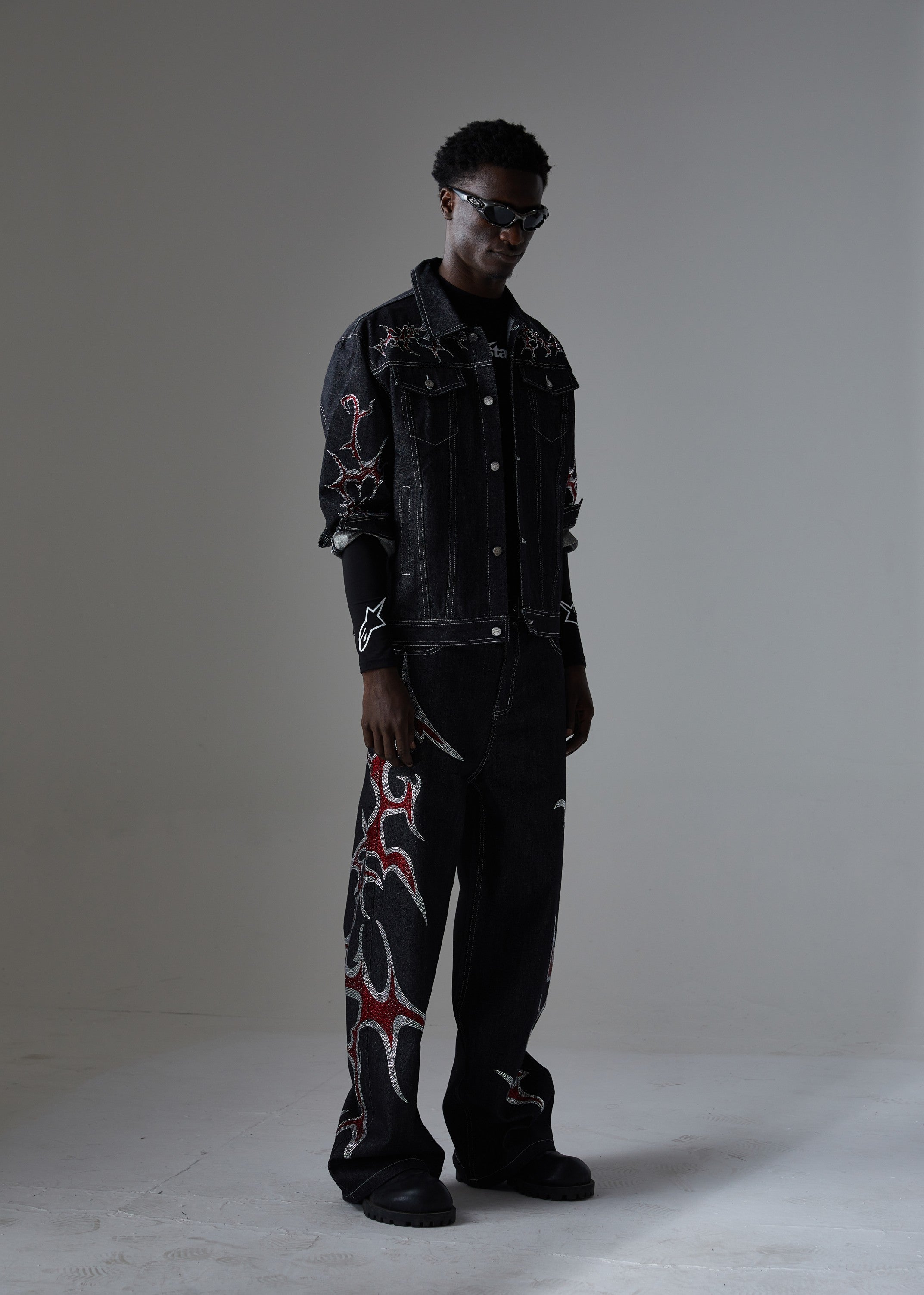 Omirad Graphic Denim Jacket – Tribal Embroidered Streetwear