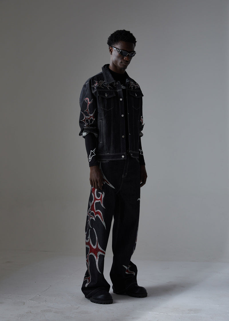 Omirad Graphic Denim Jacket – Tribal Embroidered Streetwear