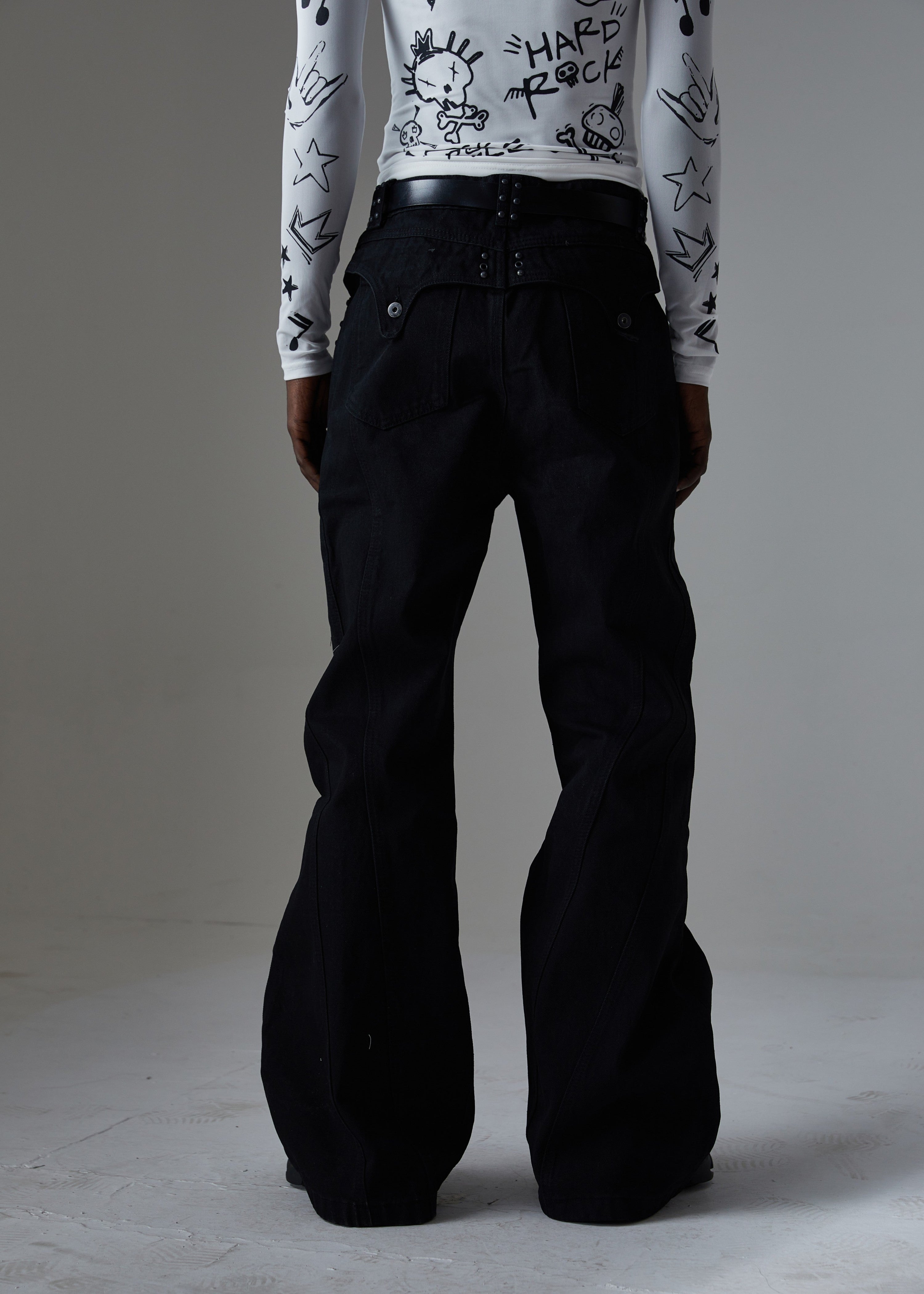 Omirad Studded Panel Wide-Leg Jeans | Dark Streetwear Denim