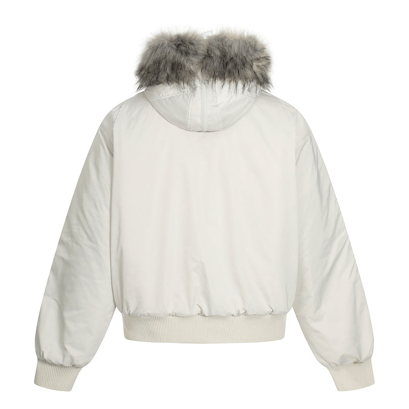 Faux Fur Trim Padded Bomber Jacket | Cropped Winter Coat