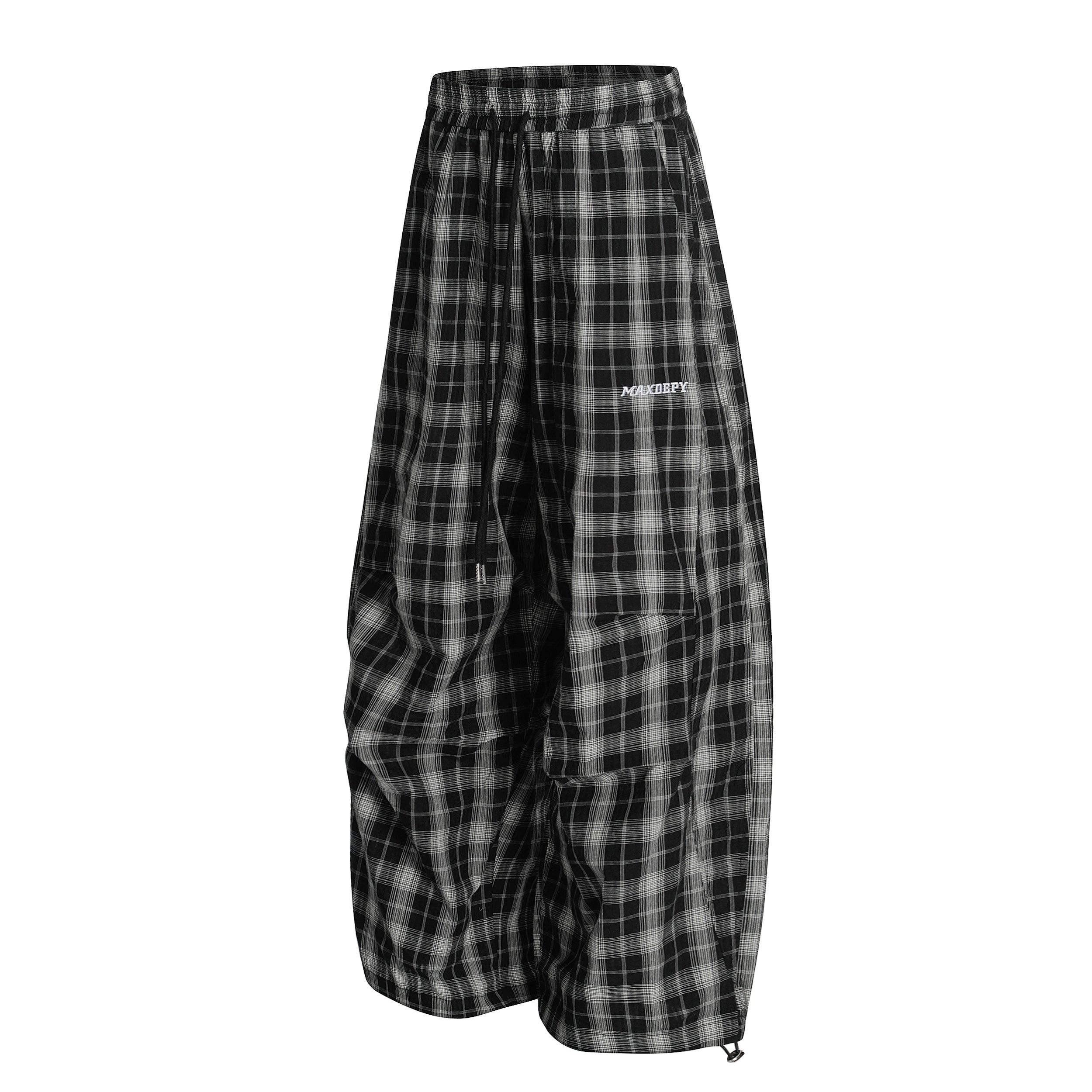 Ruched Plaid Wide-Leg Pants | Oversized Streetwear Bottoms