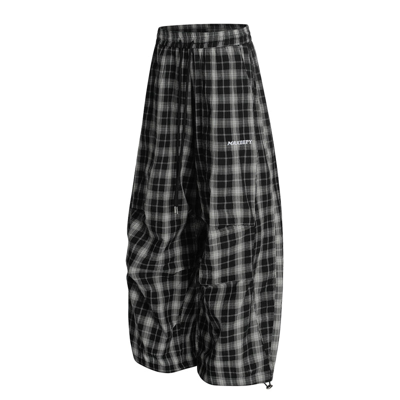 Ruched Plaid Wide-Leg Pants | Oversized Streetwear Bottoms