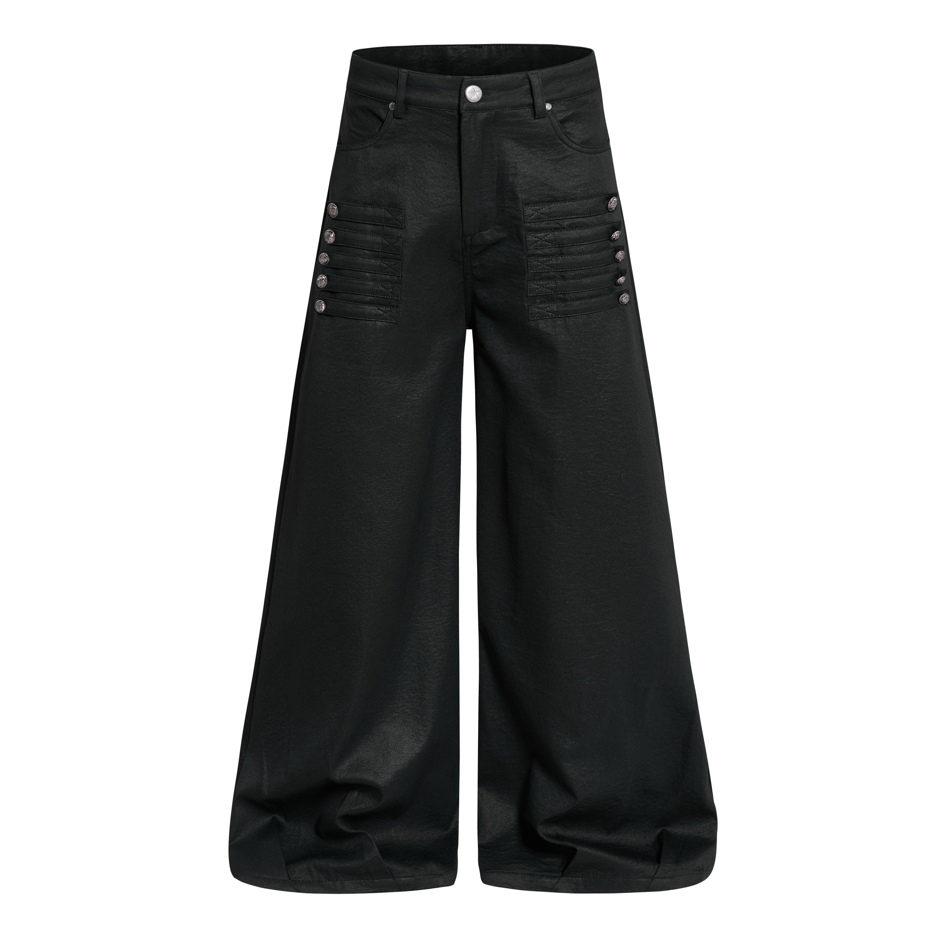 Gothic Wide-Leg Pants | Button Detail & Graphic Print
