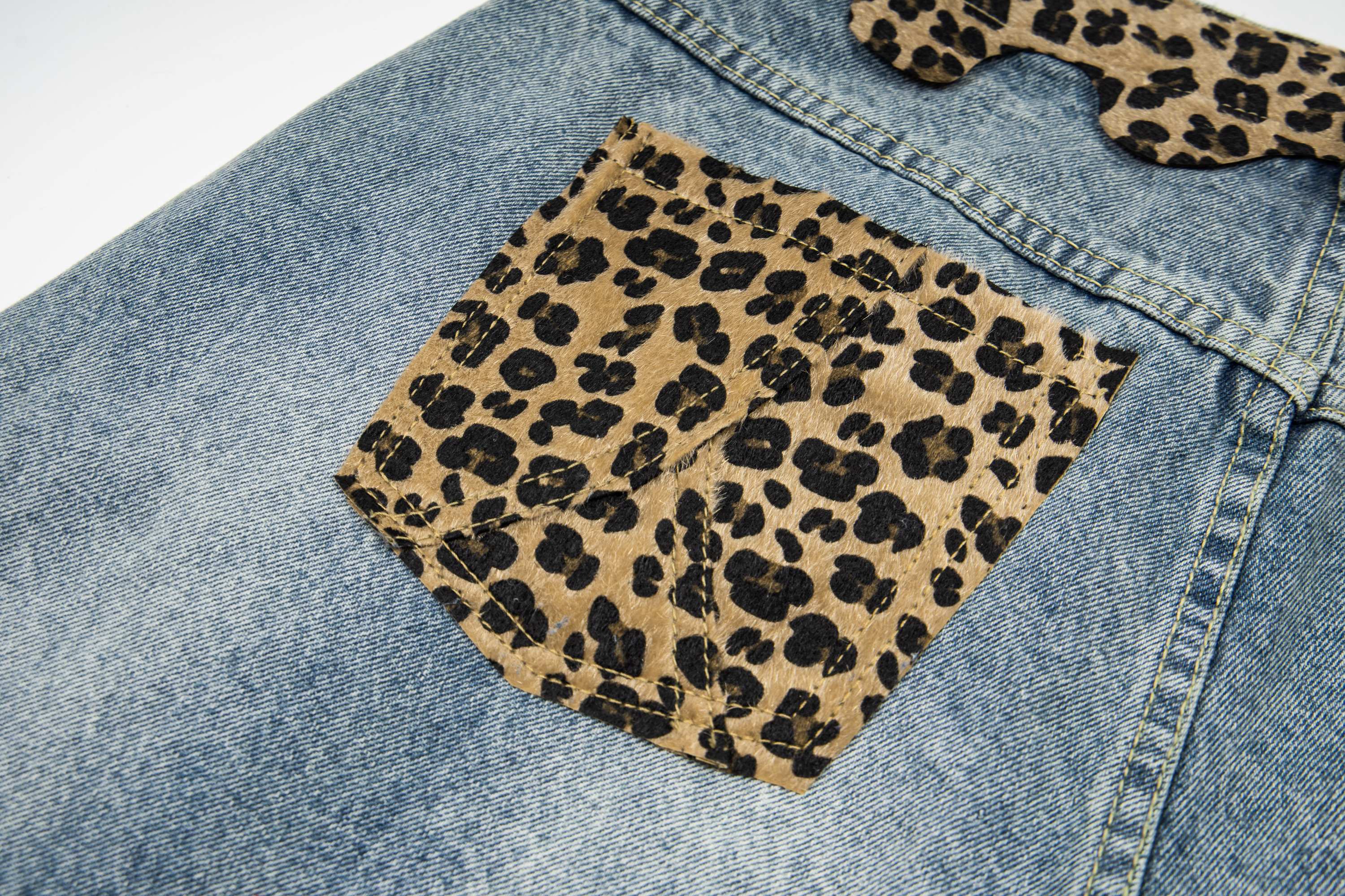 Leopard Patch Distressed Denim Shorts | Y2K Streetwear