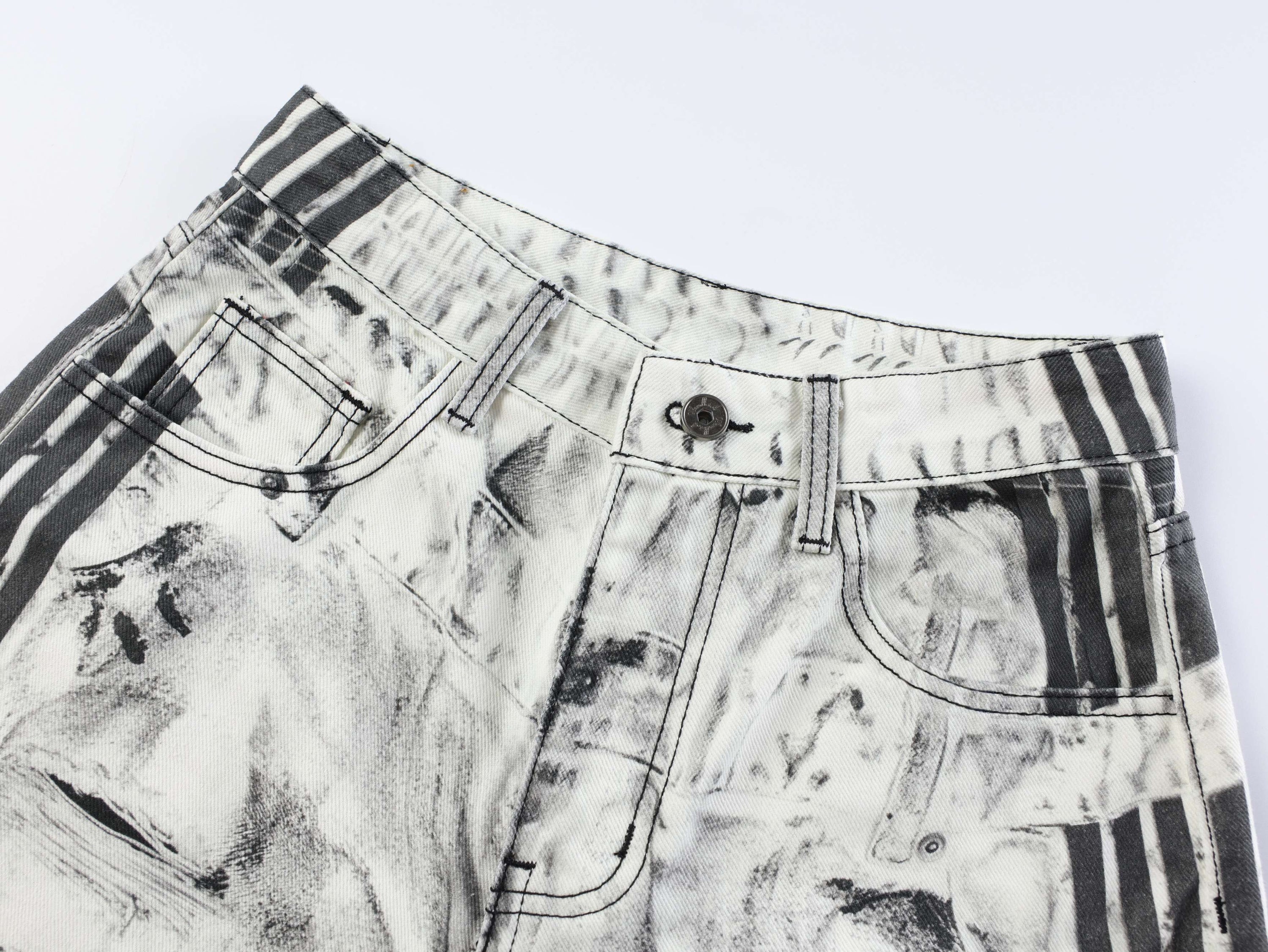 Omirad Distressed Wide-Leg Jeans | Stripe Ripped Denim