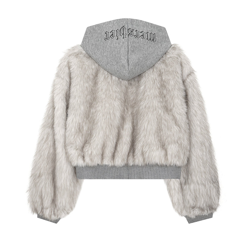 Faux Fur Hooded Bomber Jacket | Streetwear Cropped Zip-Up
