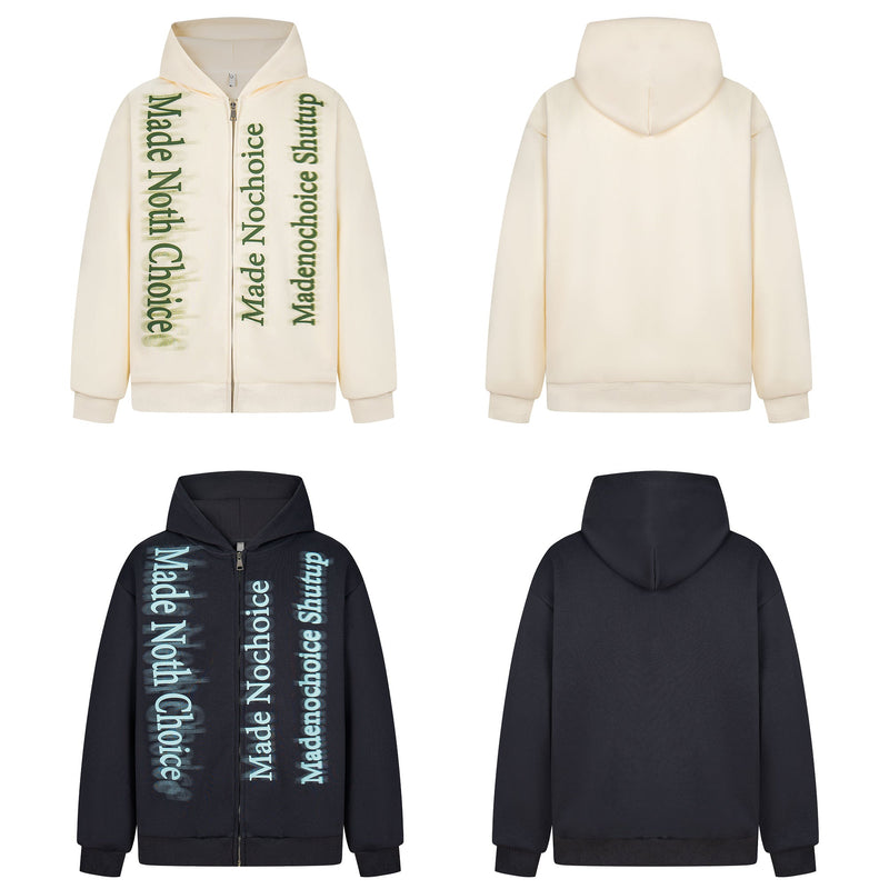 Gradient letter zip hoodie shown front and back in cream and black colorways