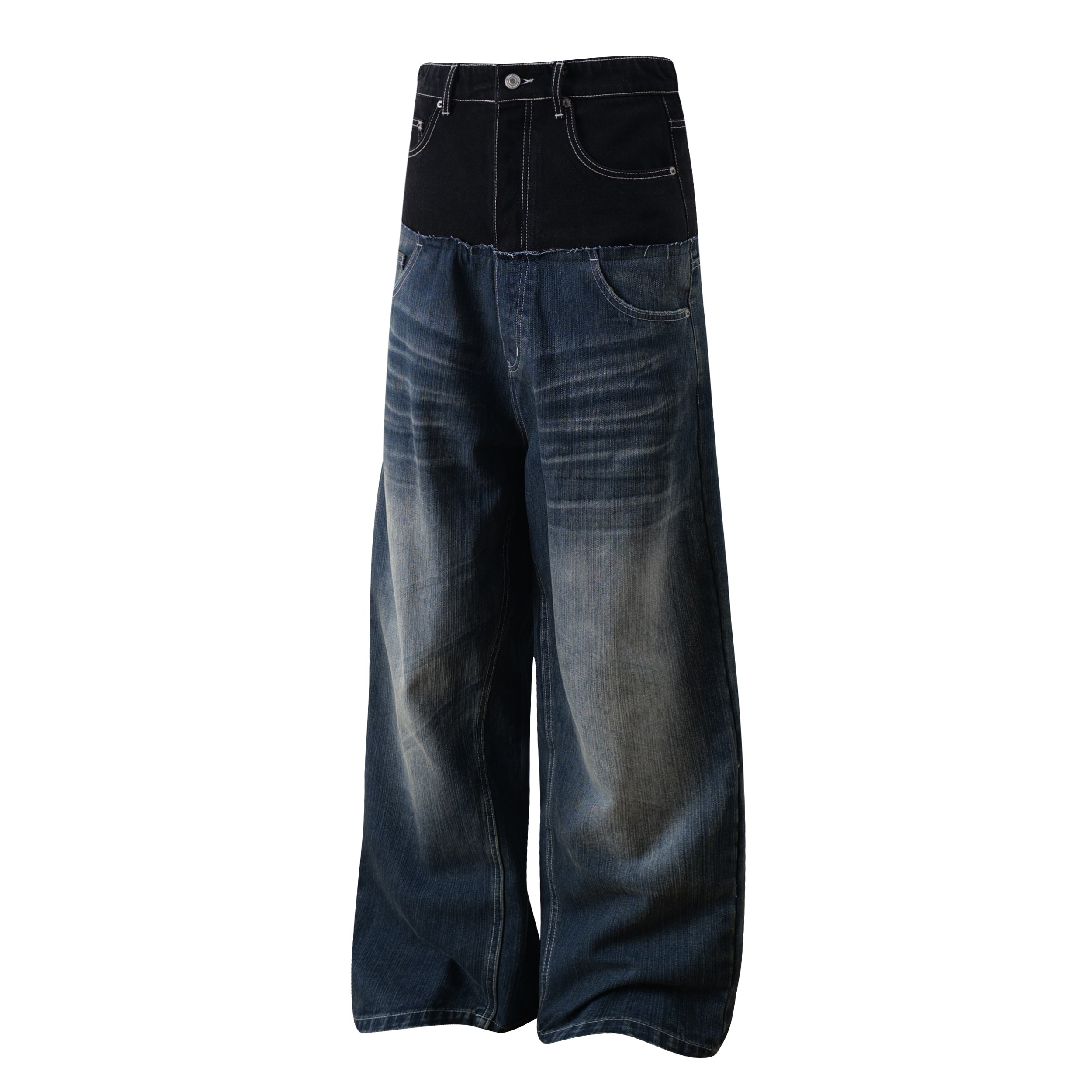 Omirad Two-Tone Washed Balloon Wide-Leg Jeans