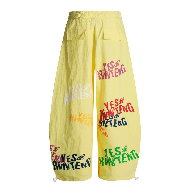 Omirad YES RVNTENG Multicolor Print Wide-Leg Nylon Pants