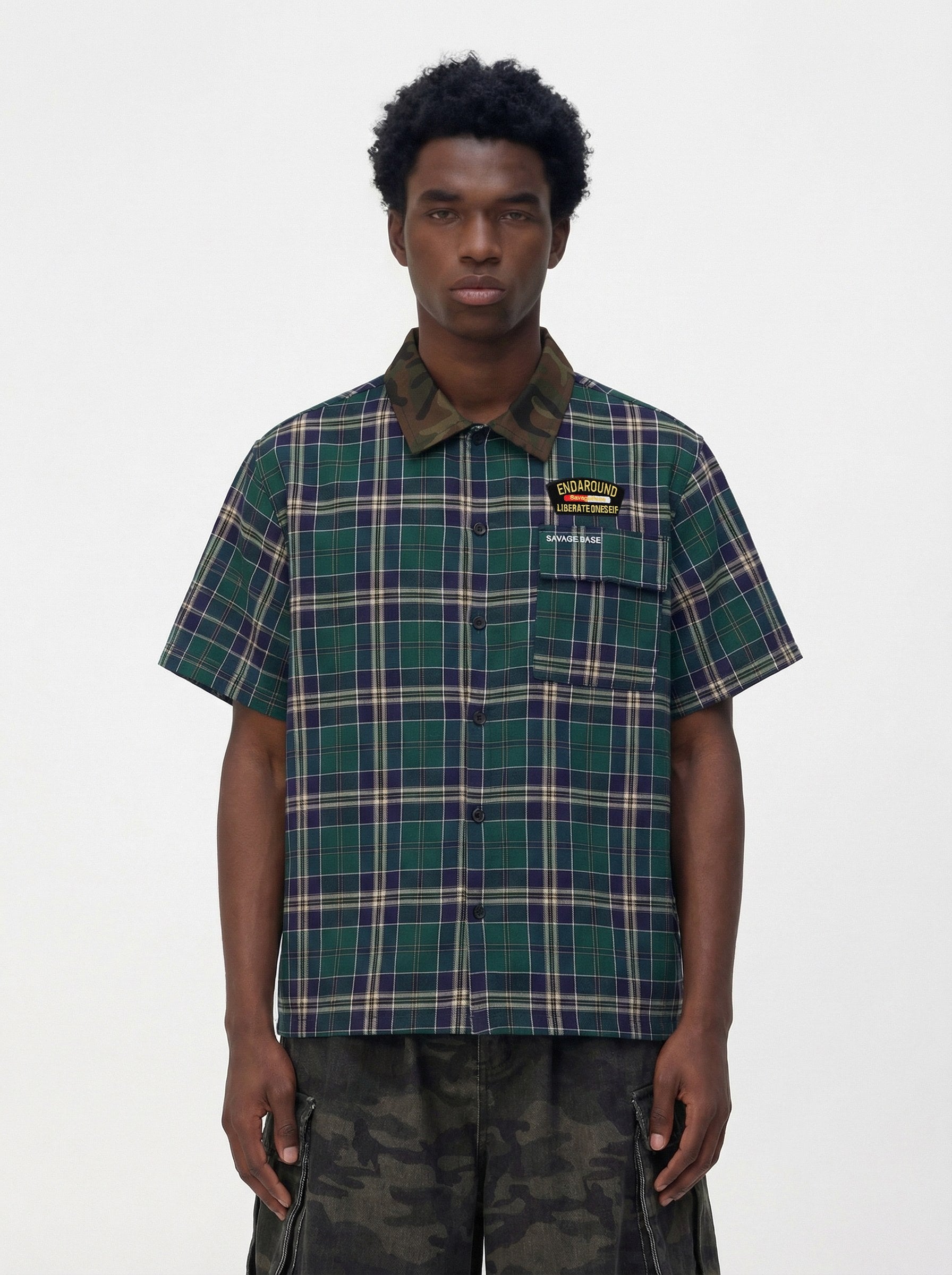 Omirad Savage Base Plaid Shirt | Camo Collar Street Style