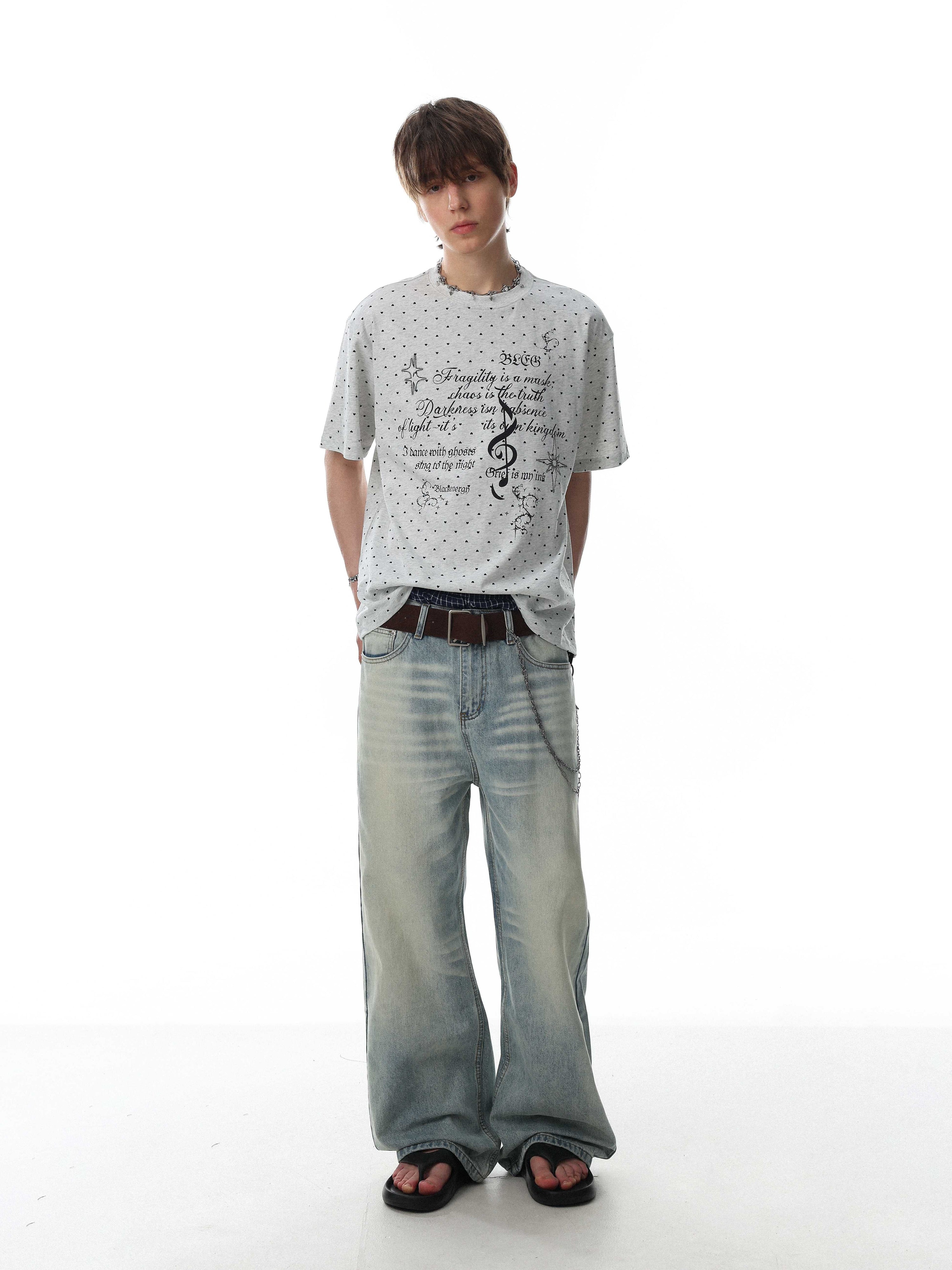 Allover Micro-Print Script Graphic Tee | Relaxed Streetwear