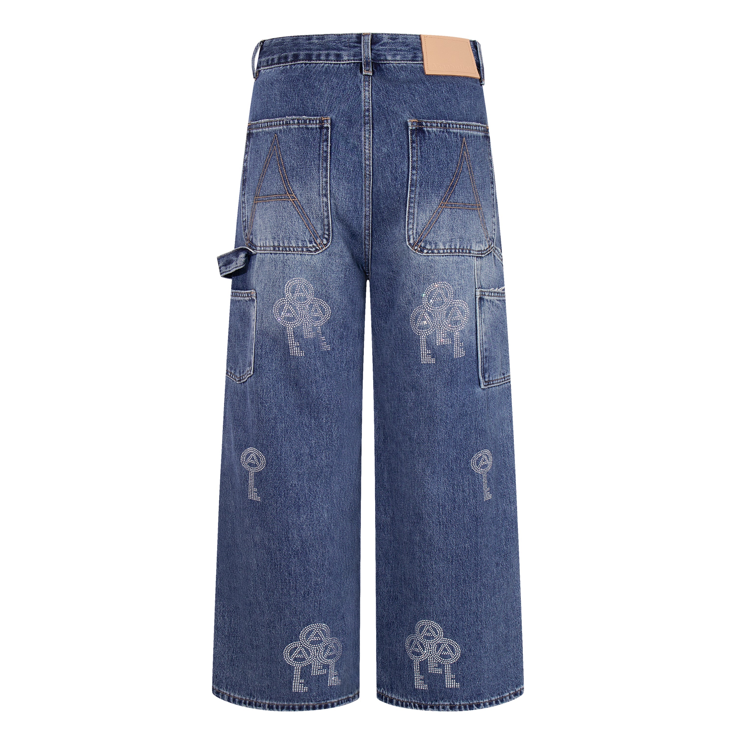 Omirad Rhinestone Utility Wide-Leg Carpenter Jeans