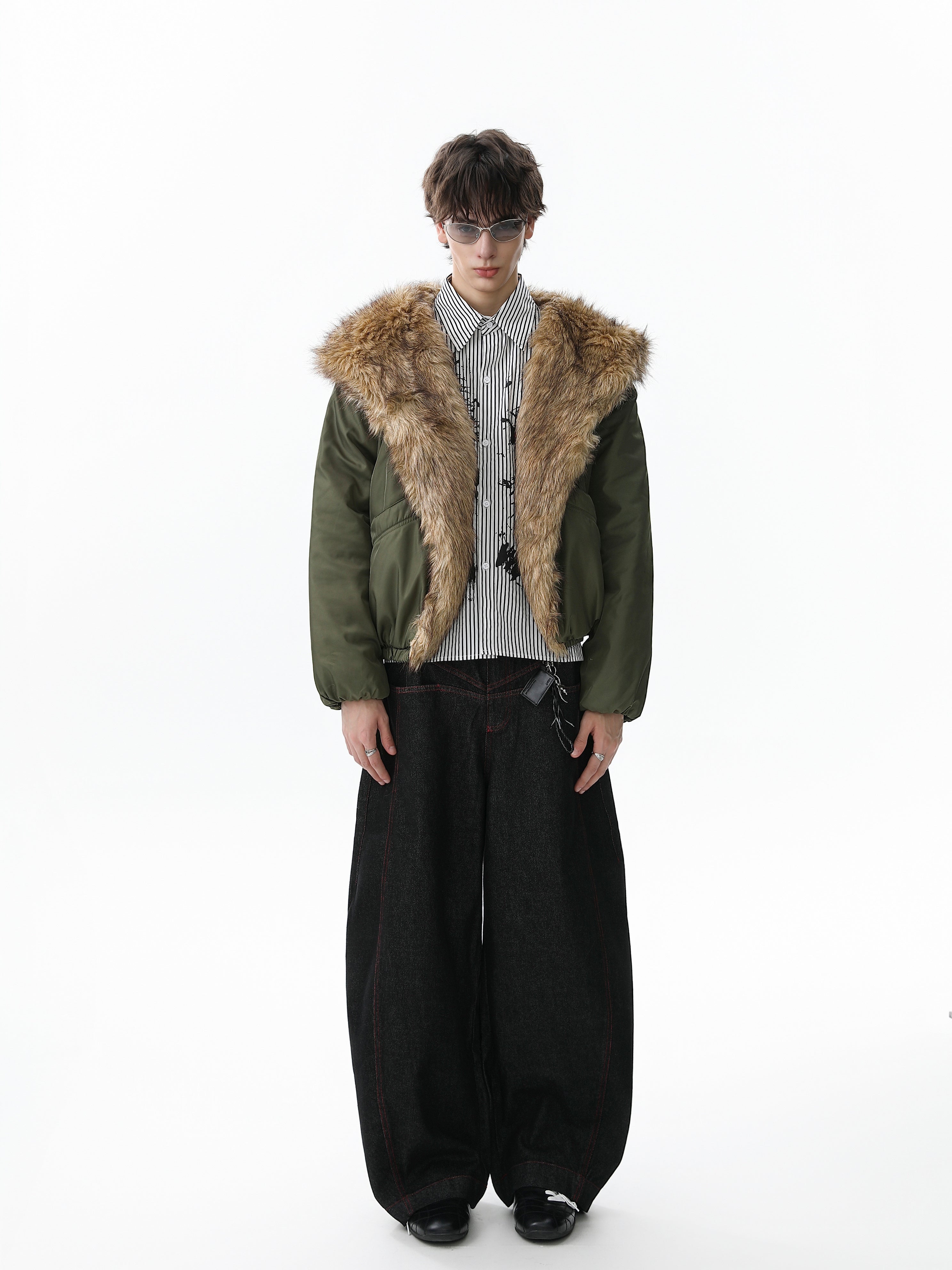 Faux Fur Trimmed Hooded Puffer Jacket | Army Green & Black