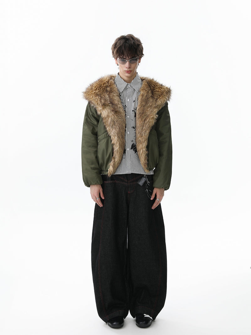 Faux Fur Trimmed Hooded Puffer Jacket | Army Green & Black