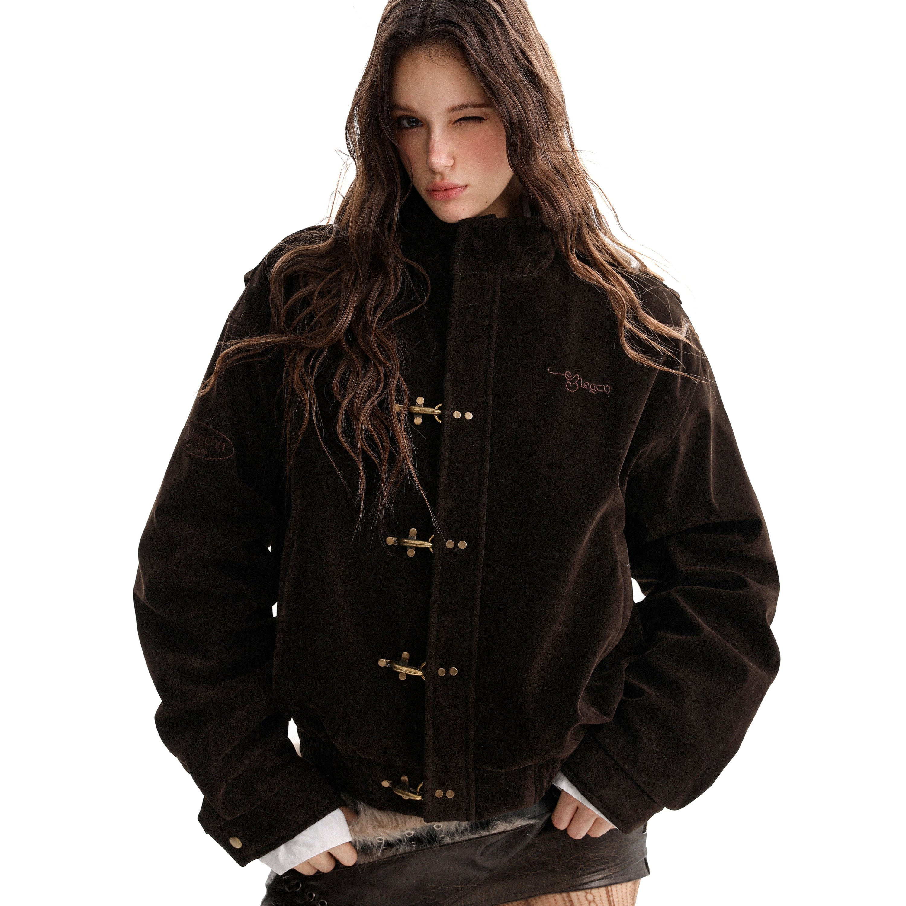 Omirad Embroidered Suede Metal Clasp Bomber Jacket