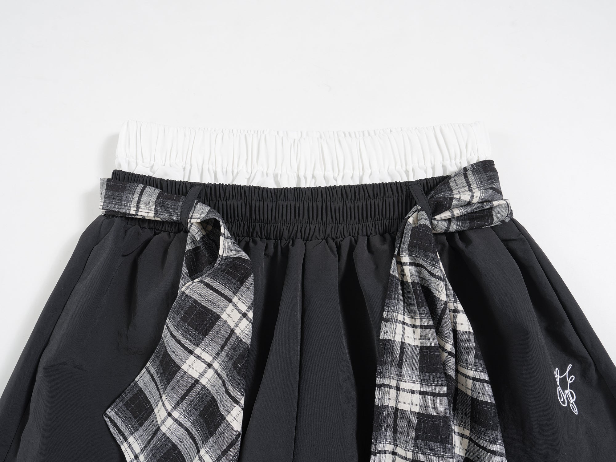 Omirad Layered Draped Nylon Wide-Leg Pants with Plaid Insert