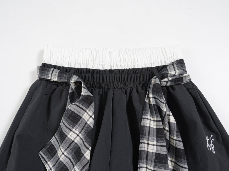 Omirad Layered Draped Nylon Wide-Leg Pants with Plaid Insert