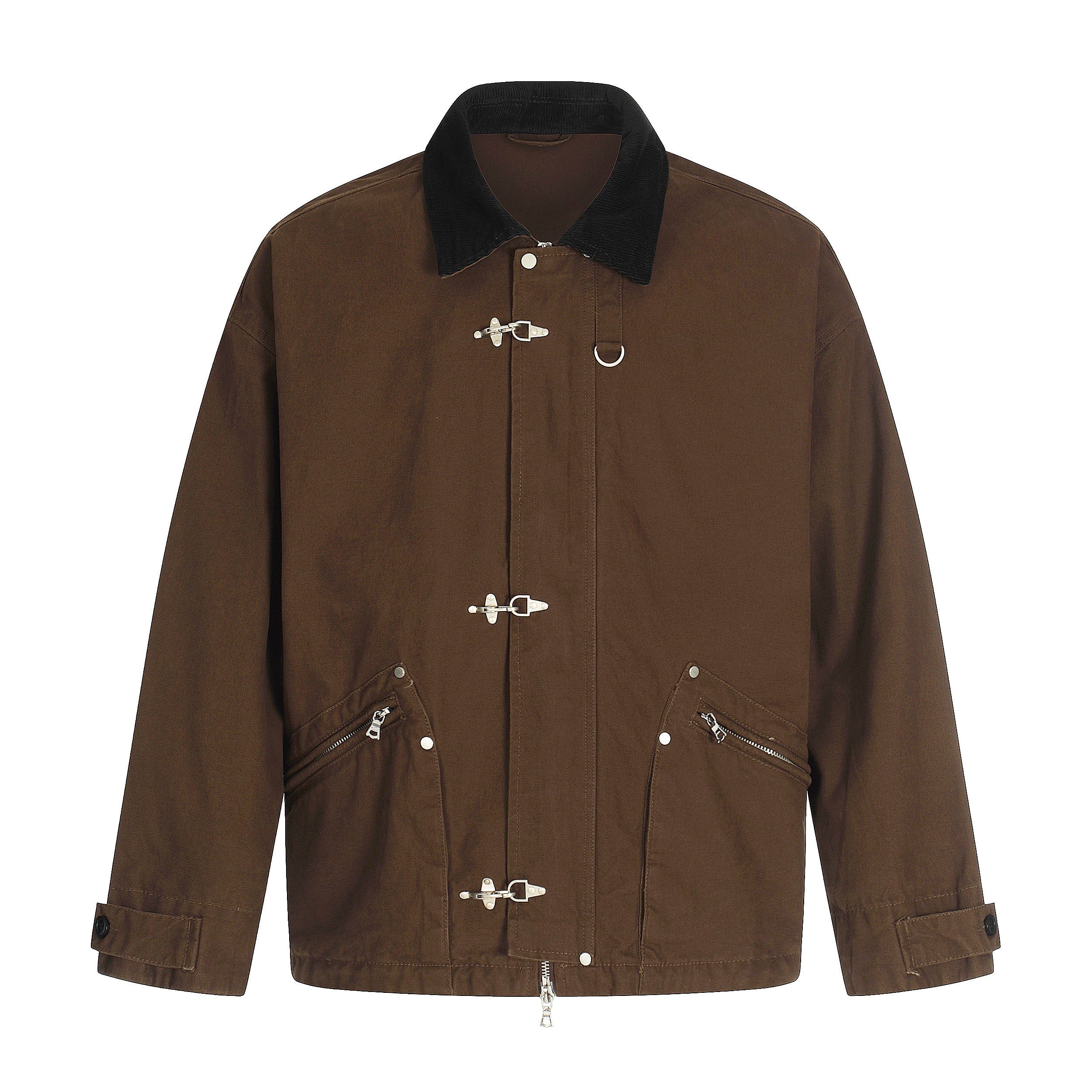 Metal Toggle Cotton Work Jacket | Utility Streetwear