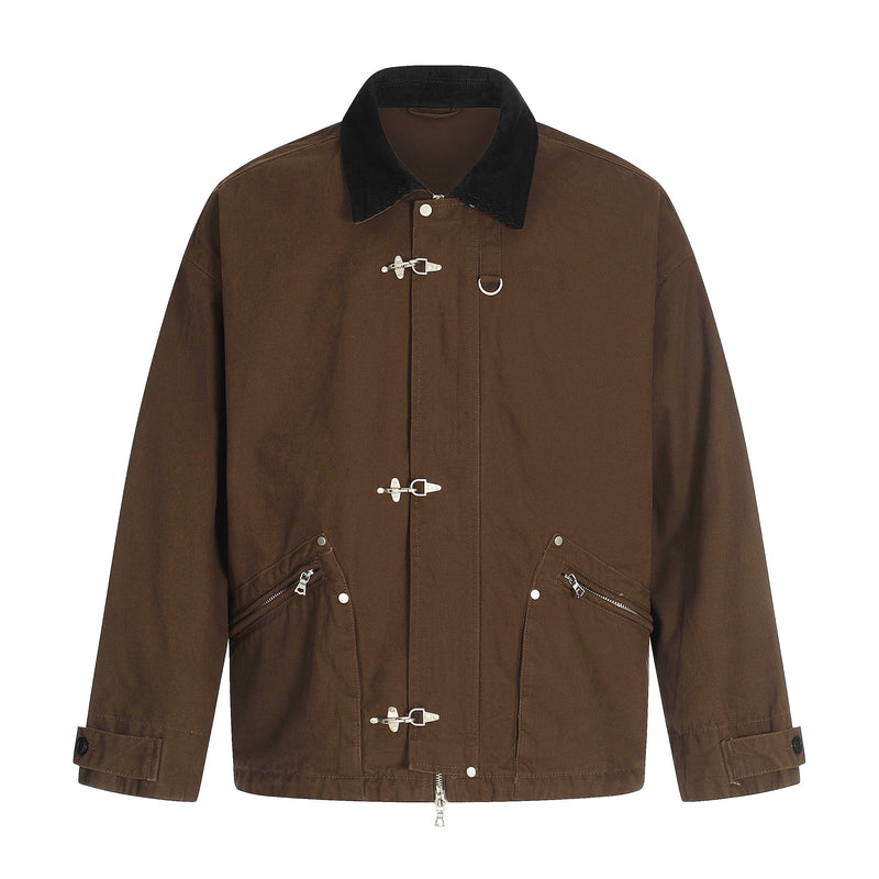 Metal Toggle Cotton Work Jacket | Utility Streetwear