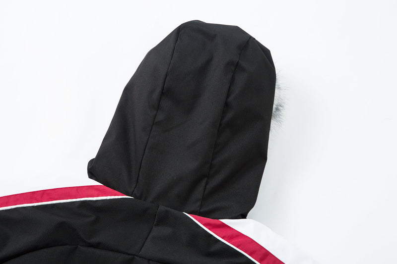 Racing Patch Faux Fur Hood Jacket | Color-Block Nylon