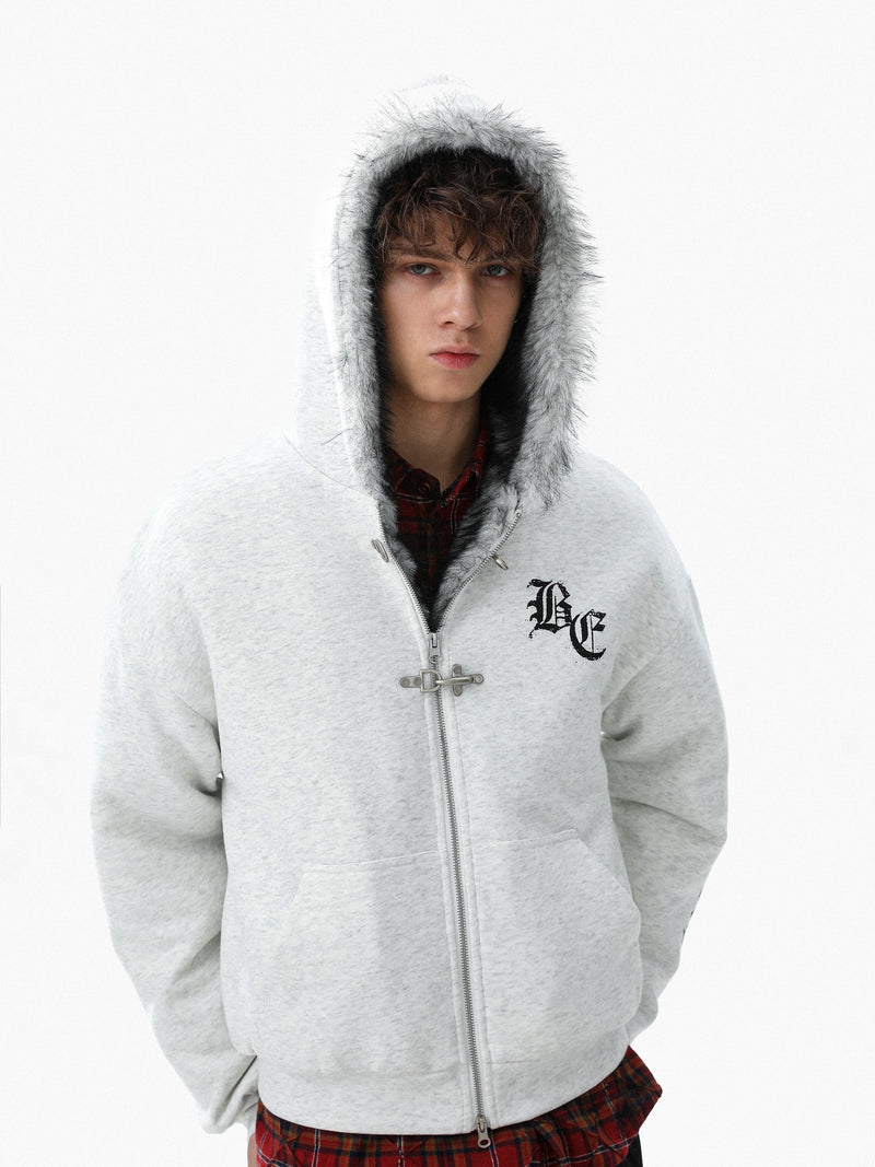Faux Fur Lined Metal Clasp Gothic Hoodie Jacket | BC