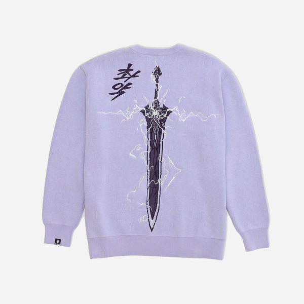 Solo -Leveling: Erhöhen Sie sich inspirierter Anime -Pullover | Reine Crewneck -Pullover in Lavendel in reine Baumwollgestrickte