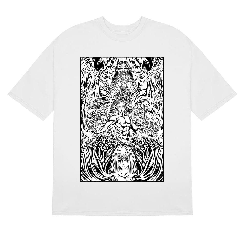 Buy Eren Yeager and Titans Black White Attack on Titan T-Shirt