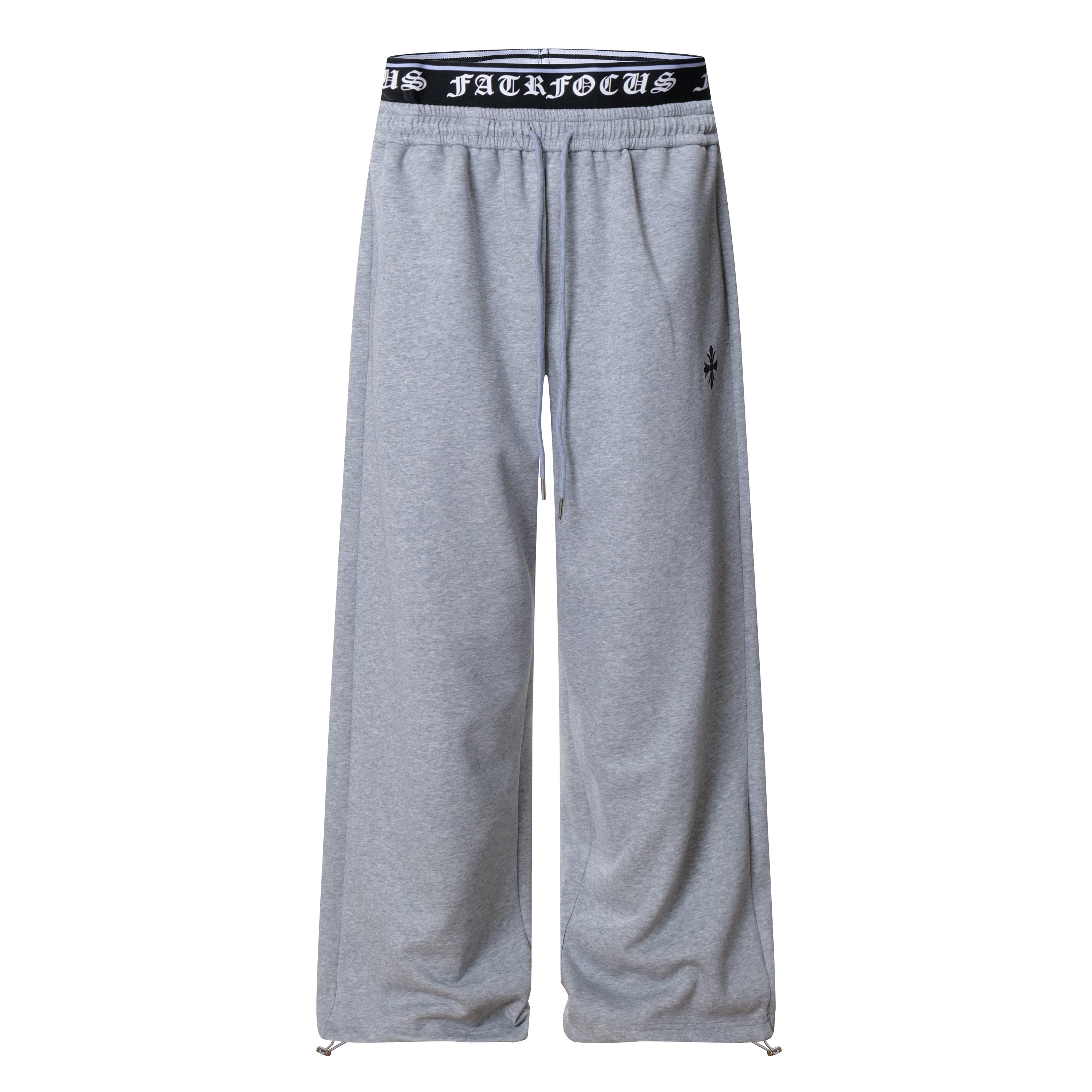 Gothic Cross Wide-Leg Sweatpants | FATFOCUS Logo Waistband