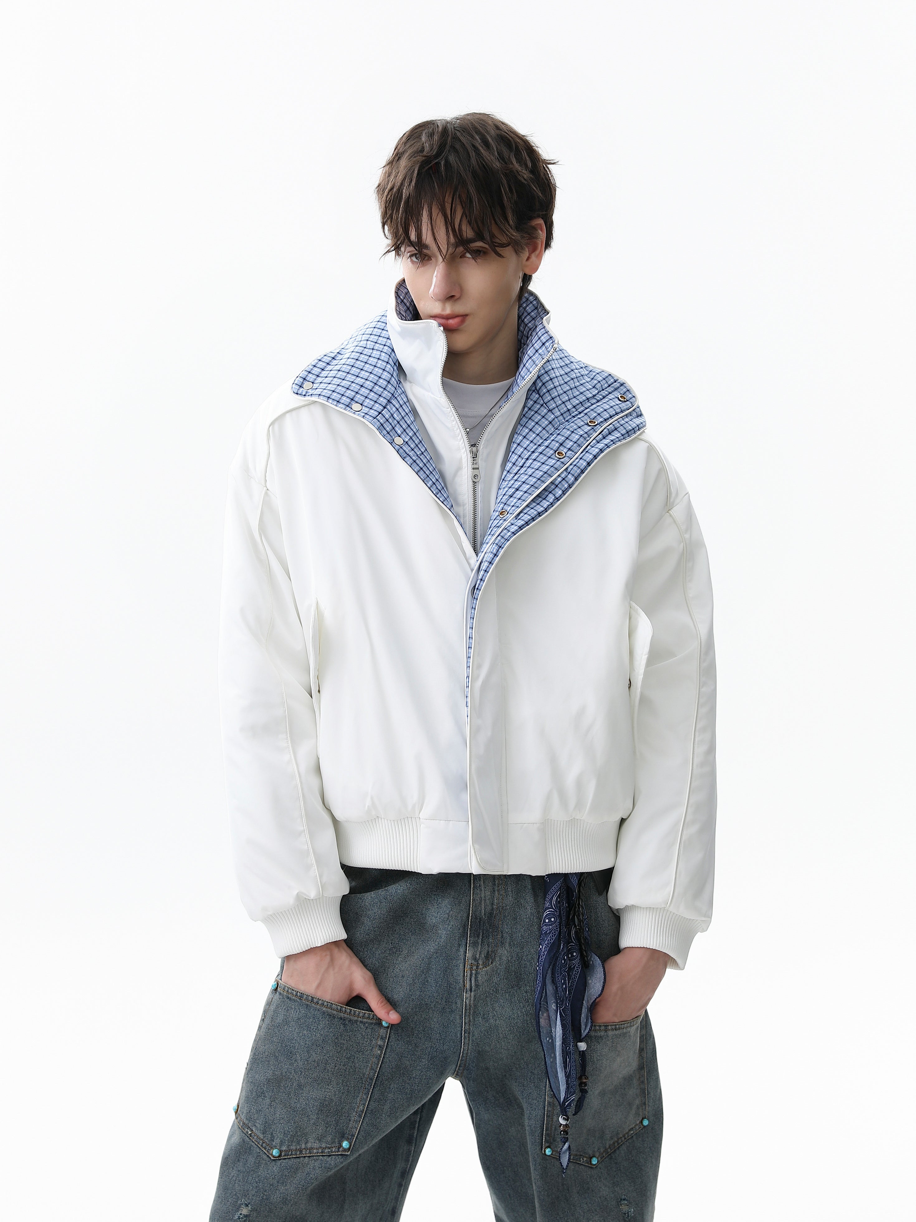 Reversible Check Collar Padded Bomber Jacket | SEAKOFF