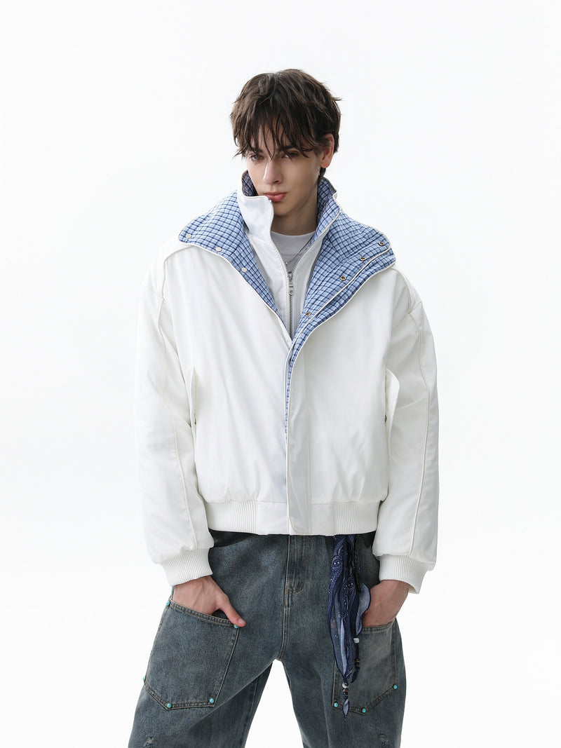 Reversible Check Collar Padded Bomber Jacket | SEAKOFF