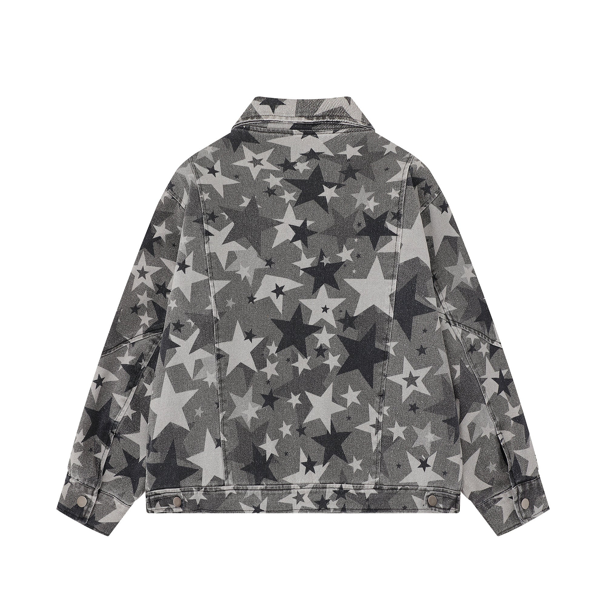 Omirad All-Over Star Print Washed Denim Jacket | Grayscale