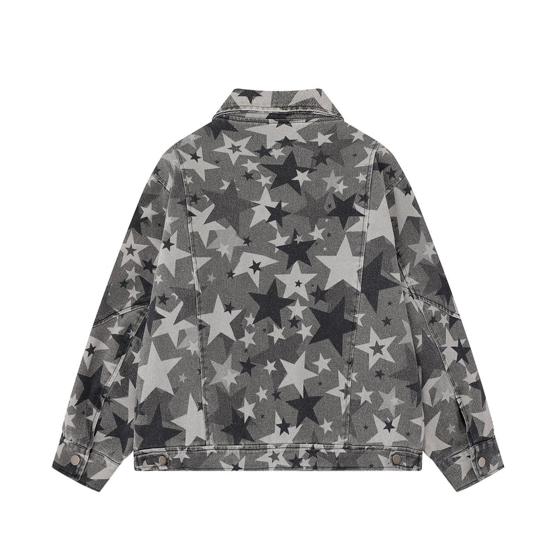 Omirad All-Over Star Print Washed Denim Jacket | Grayscale