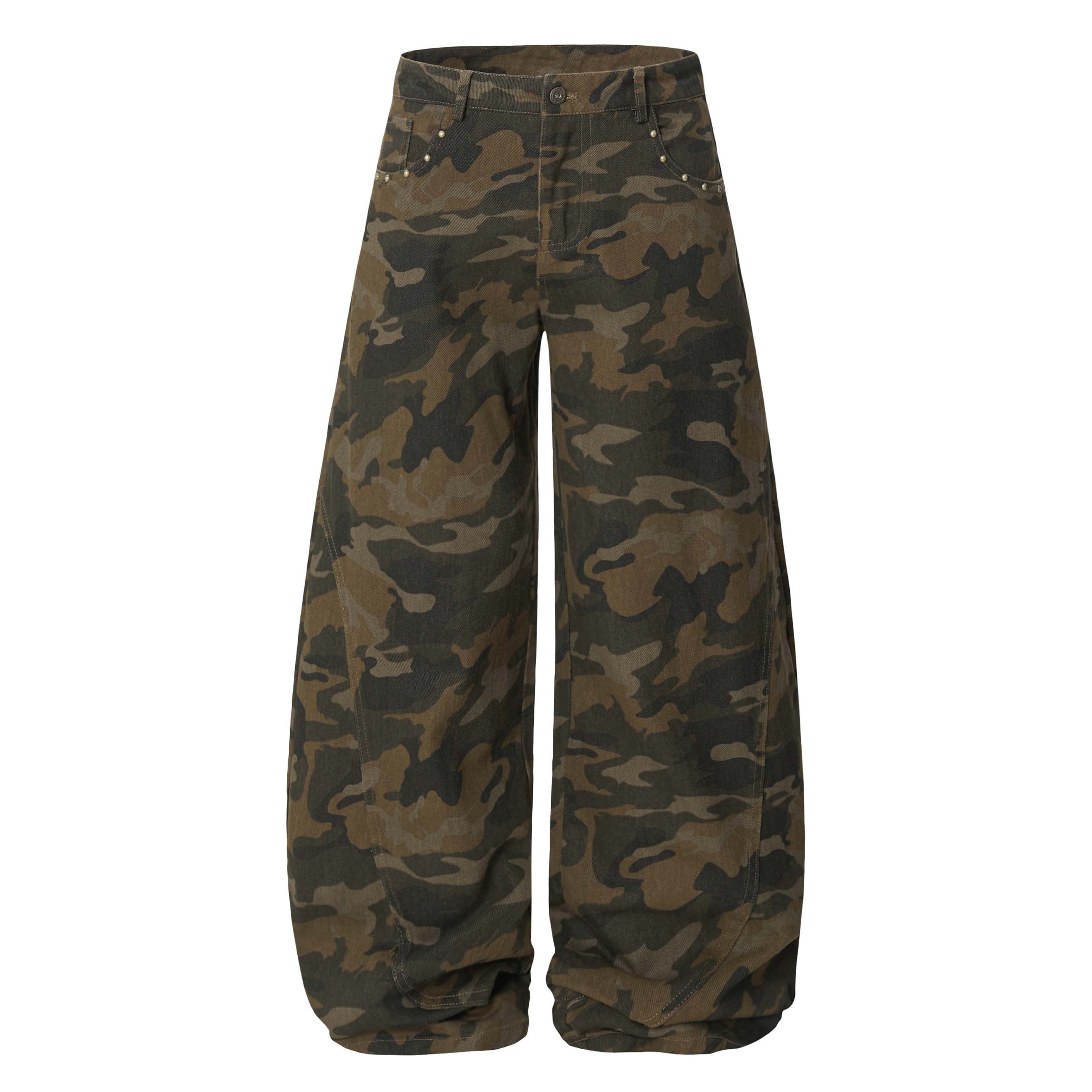 Omirad Camouflage Barrel-Leg Jeans | Wide Leg Camo Denim