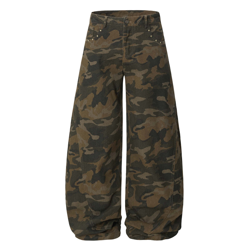Omirad Camouflage Barrel-Leg Jeans | Wide Leg Camo Denim