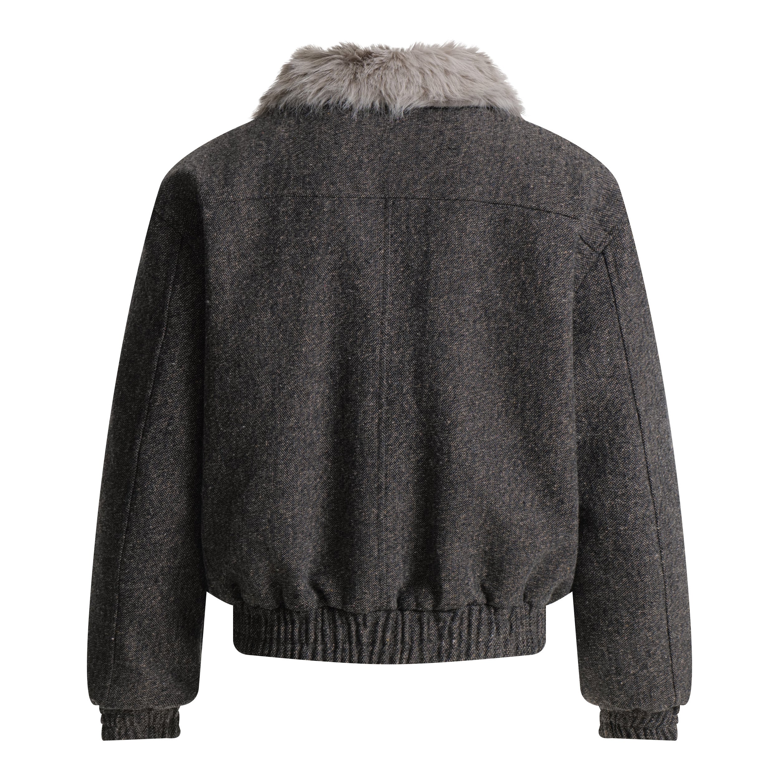 Faux-Fur Collar Wool-Texture Bomber Jacket | Omirad