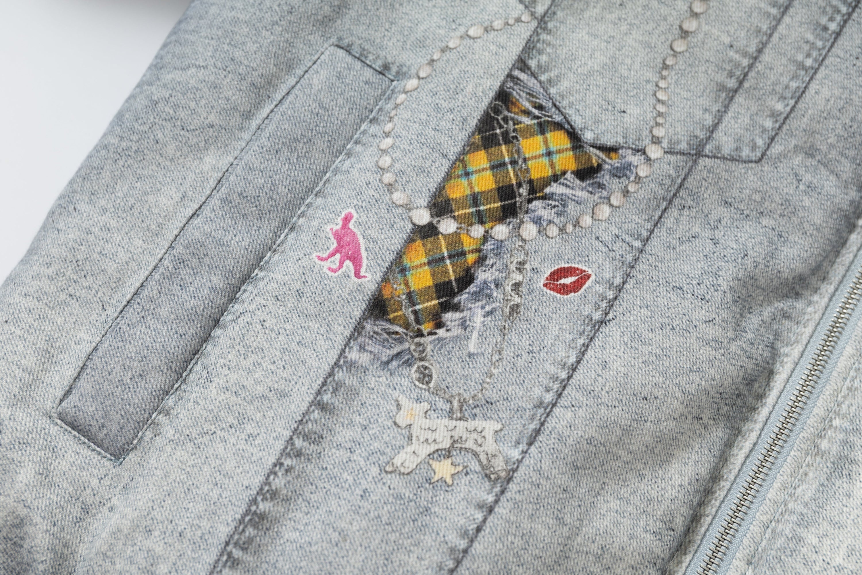 Omirad Patchwork Distressed Denim Puffer Jacket
