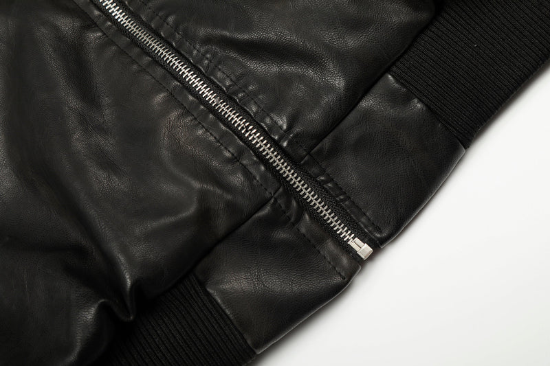 Omirad Vintage Graphic PU Leather Hoodie Bomber Jacket