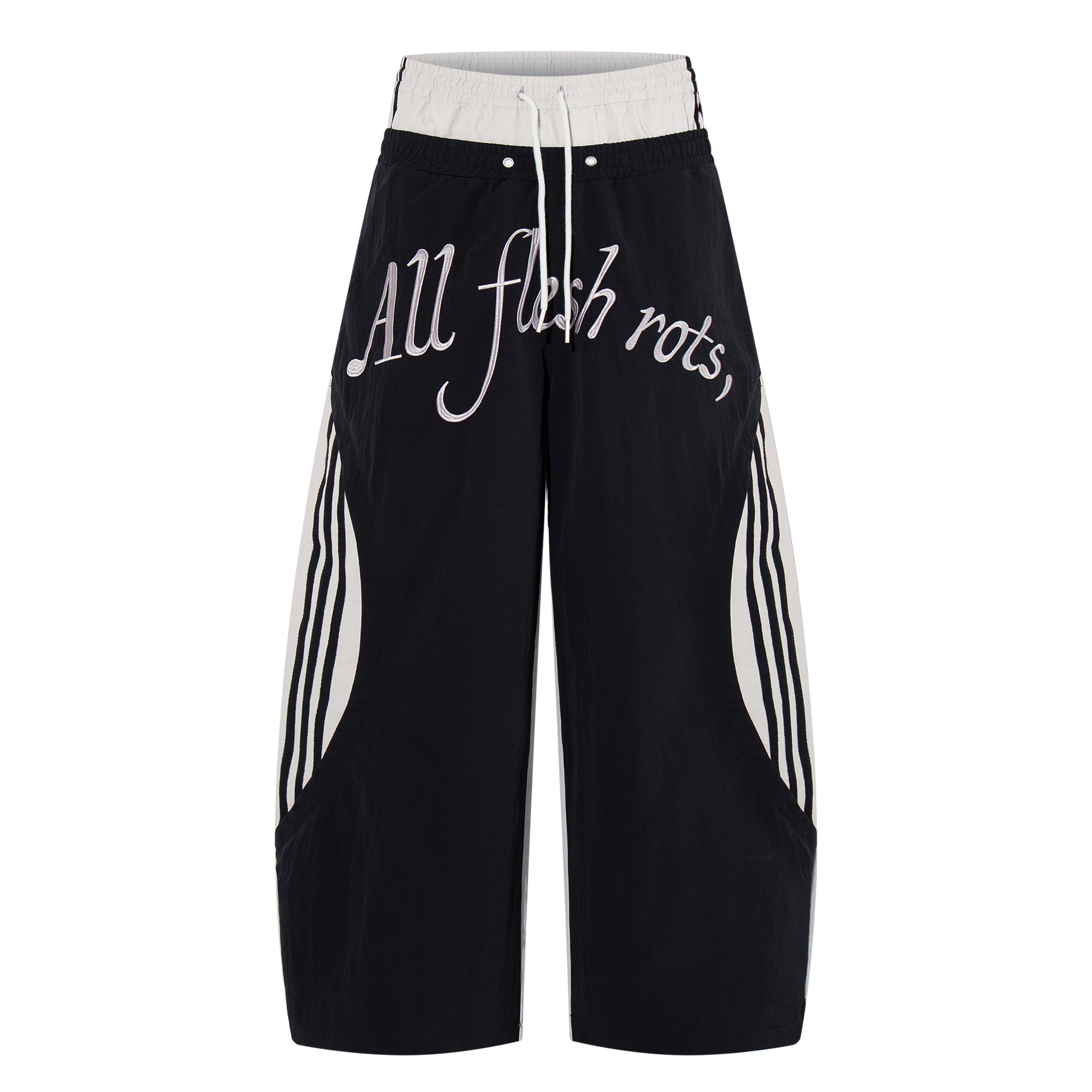 Script Graphic Wide-Leg Track Pants | Contrast Panel