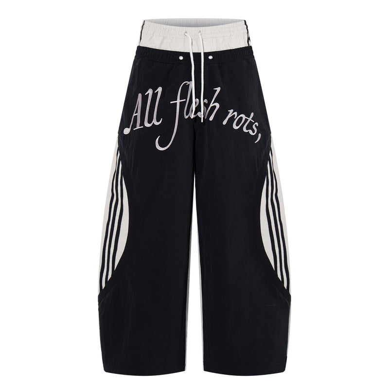 Script Graphic Wide-Leg Track Pants | Contrast Panel